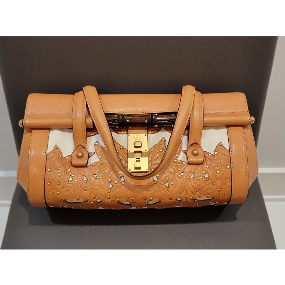 Gucci Bamboo Bullet Leather Handbag.